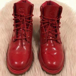 Patent Leather Red Timberland Boots